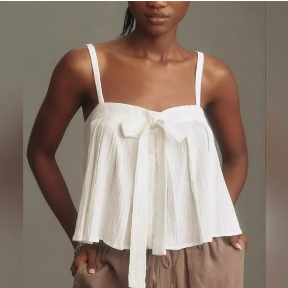 Anthropologie Tops - NWT Anthropologie | Sunday in Brooklyn | White Bow-Tie Cropped Tank Top, XL